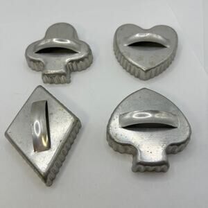 Vintage Aluminum Cookie Cutters: Playing Card Suits, Mid-Century Kitchen